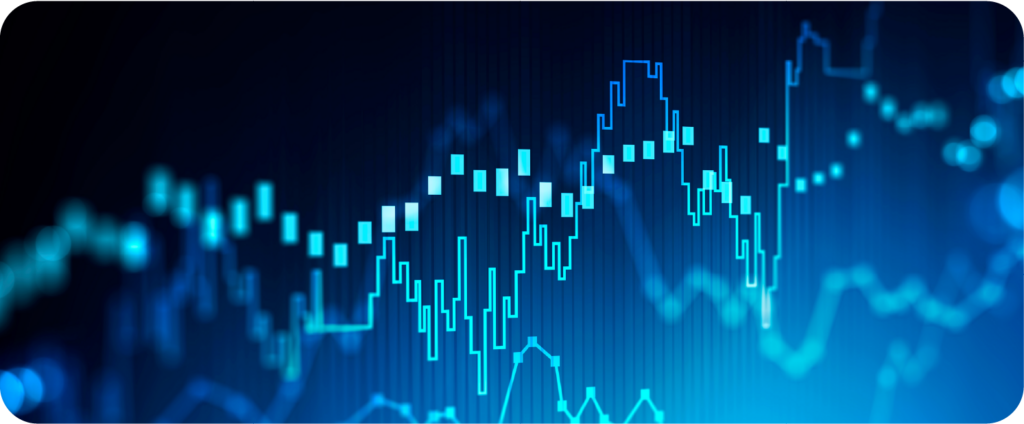 Glowing blue data charts showing trends over time