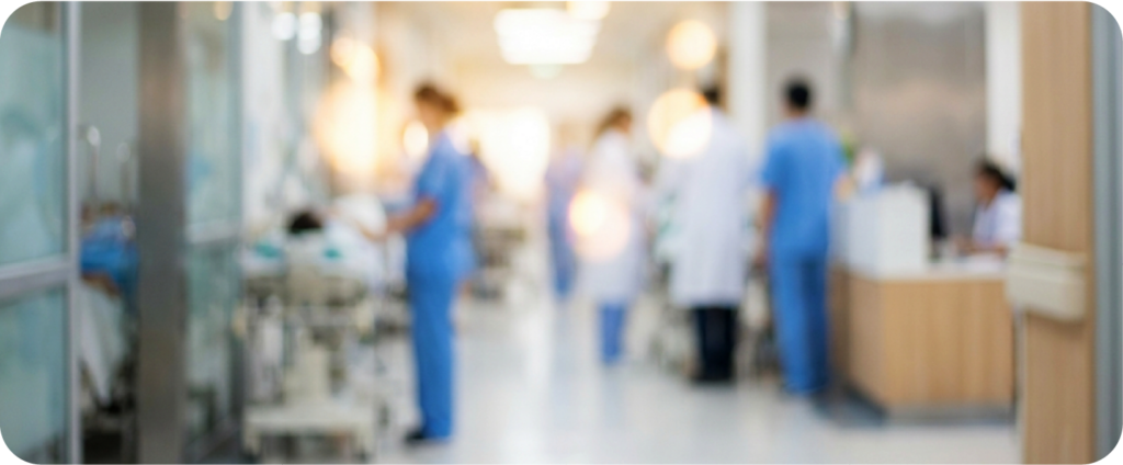 Clinical staff working in a hospital hallway