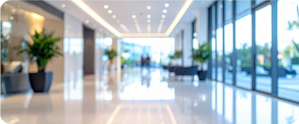 Bright, calm hospital lobby