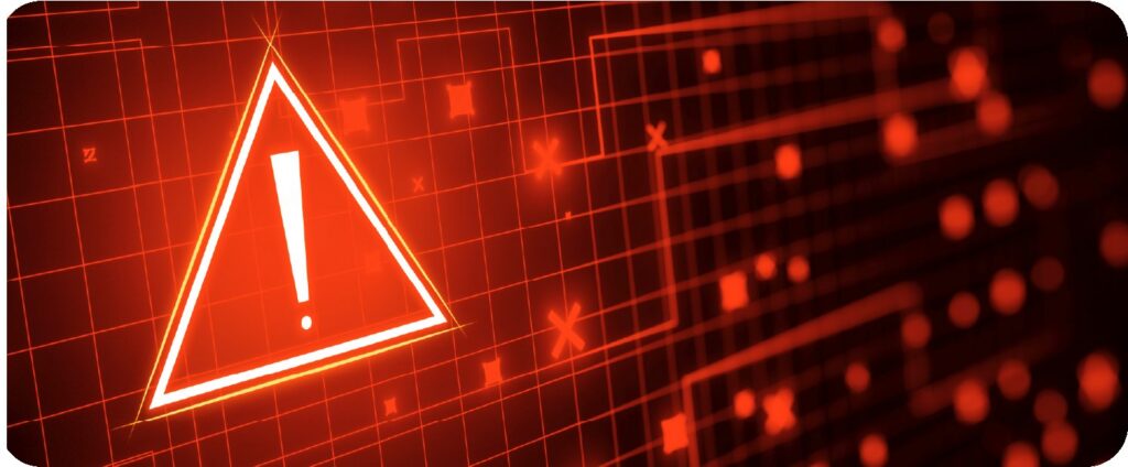 Red warning triangle on a digital grid